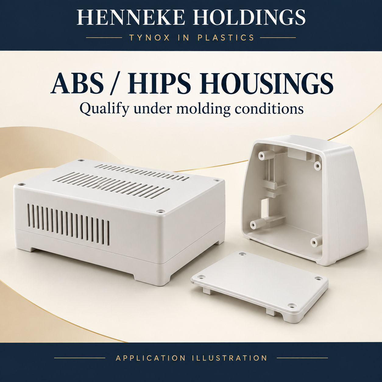 Illustrative white equipment and appliance housing shells; not customer-approved ABS or HIPS parts